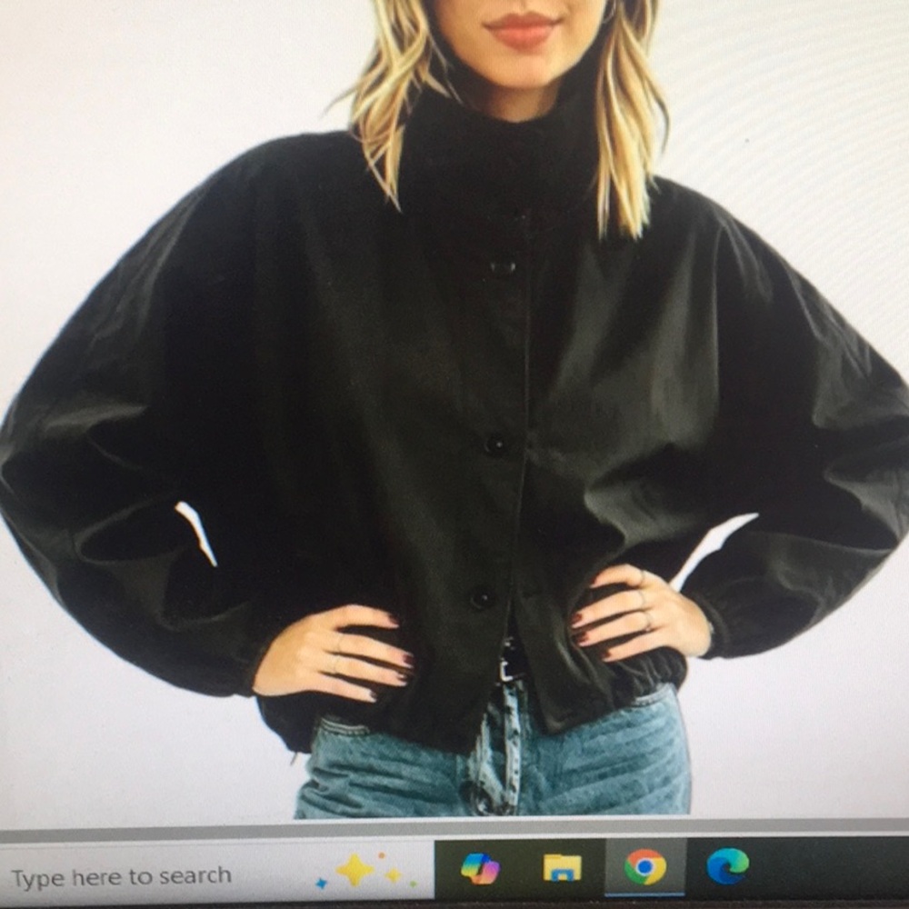ZARA/BLACK-HIGH FUNNEL NECK, BUBBLE HEM LIGHTWEIGHT WINDBREAKER/ BOMBER